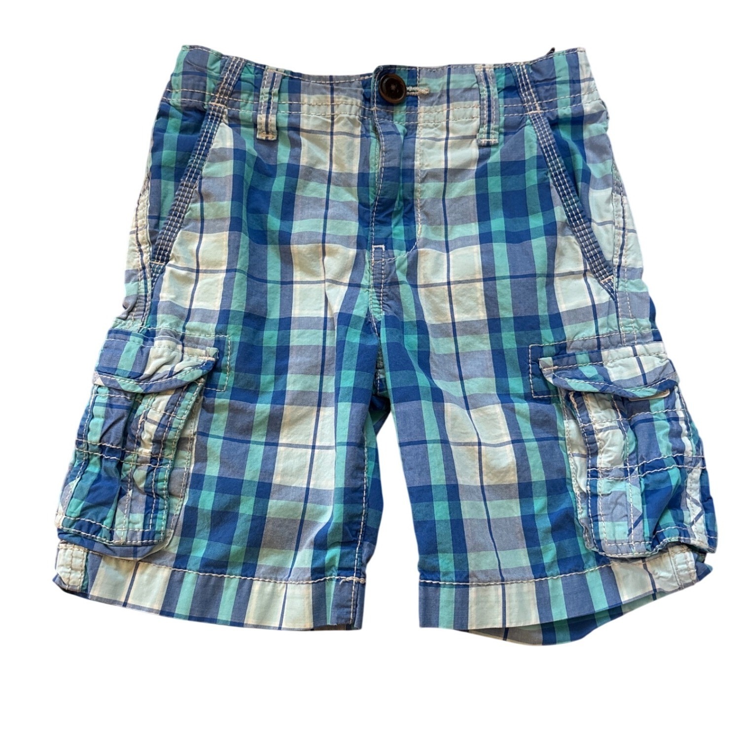 Oshkosh B'gosh Cargo Shorts Kids Blue Plaid Excellent Cotton Pockets Size 5
